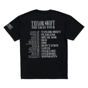 Taylor Swift The Eras Tour US Dates Black T-Shirt back