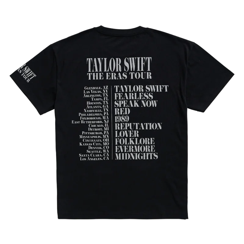 Taylor Swift The Eras Tour US Dates Black T-Shirt back