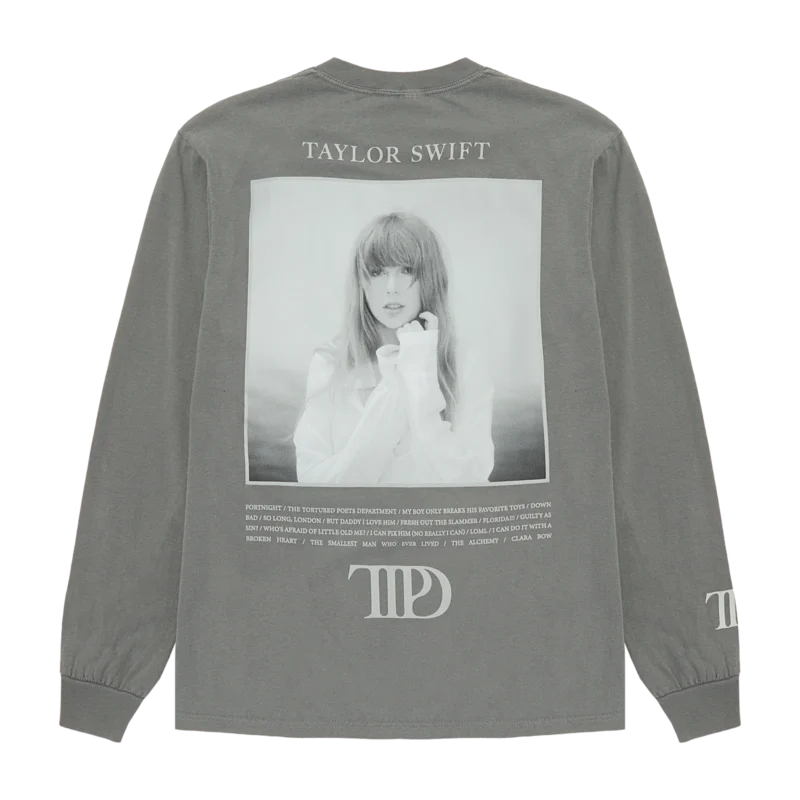 The Tortured Poets Department Gray Photo Long Sleeve T-Shirt back